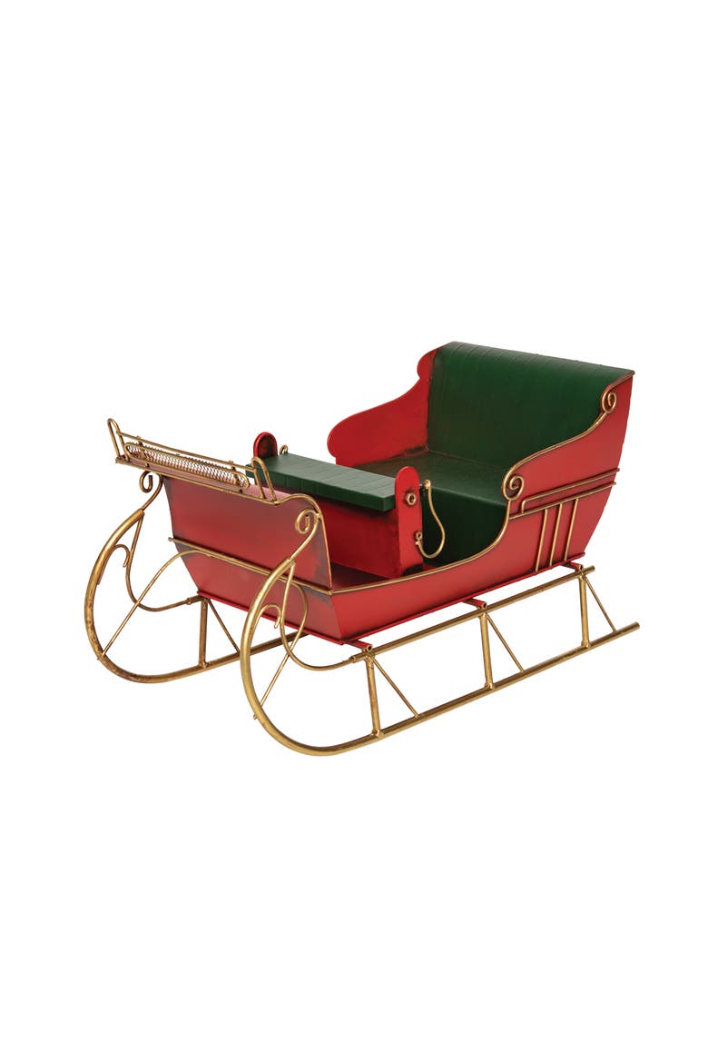 7.6" x 13.7" Santa Claus Red Sleigh Decorative Christmas Figurine, Main, color, Red