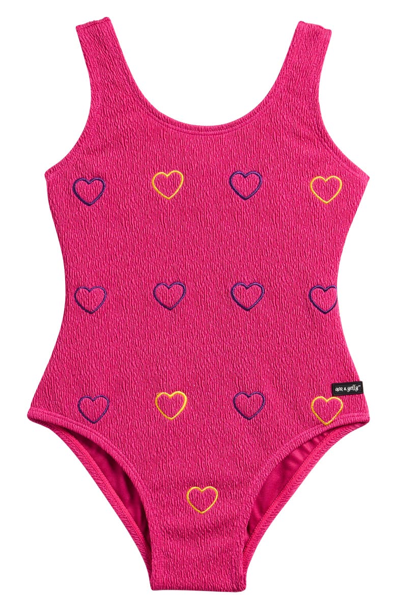 Ava & Yelly Kids' Embroidered One-Piece Swimsuit, Main, color, Fuschia