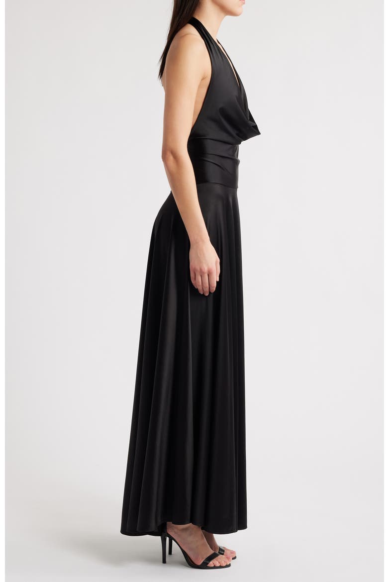Adora Halter Satin Gown, Alternate, color, BLACK