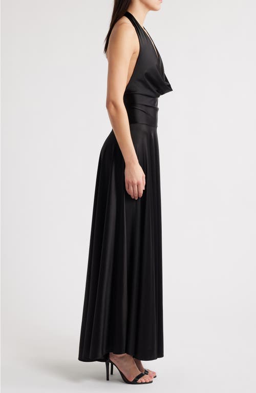 Delfi Collective Adora Halter Satin Gown In Black