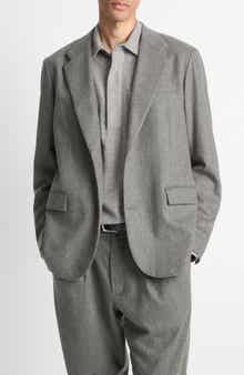 Vince Heathered Grey Wool Blend Flannel Suit Jacket