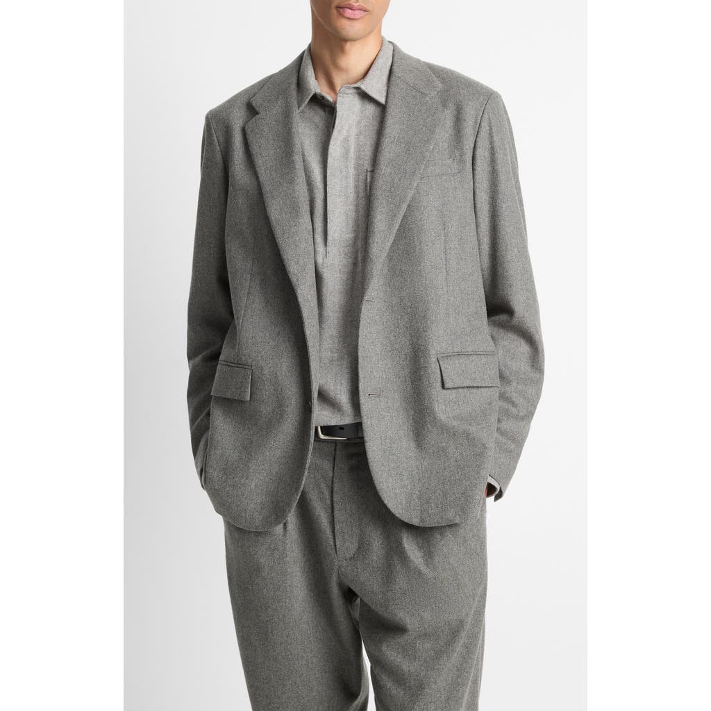 Vince Heathered Grey Wool Blend Flannel Suit Jacket In Gray