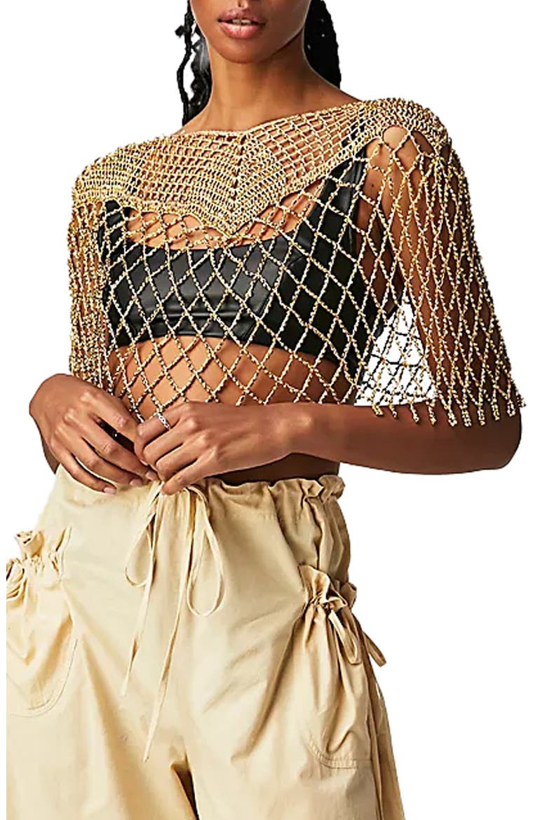 Beaded Capelet, Main, color, GOLD