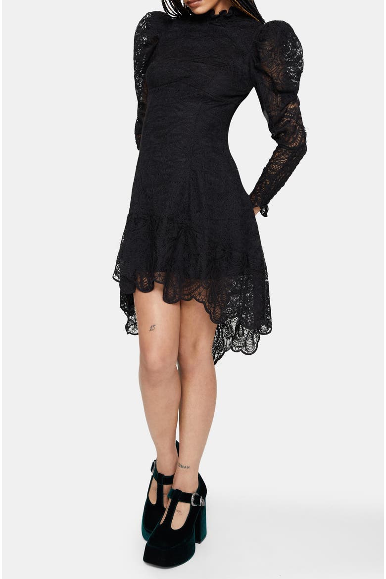 Lyra High Neck Lace Mini Dress, Alternate, color, Black