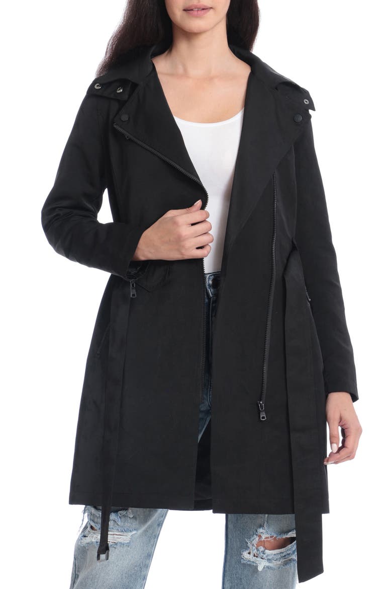 Belted Moto Rain Jacket, Alternate, color, BLACK