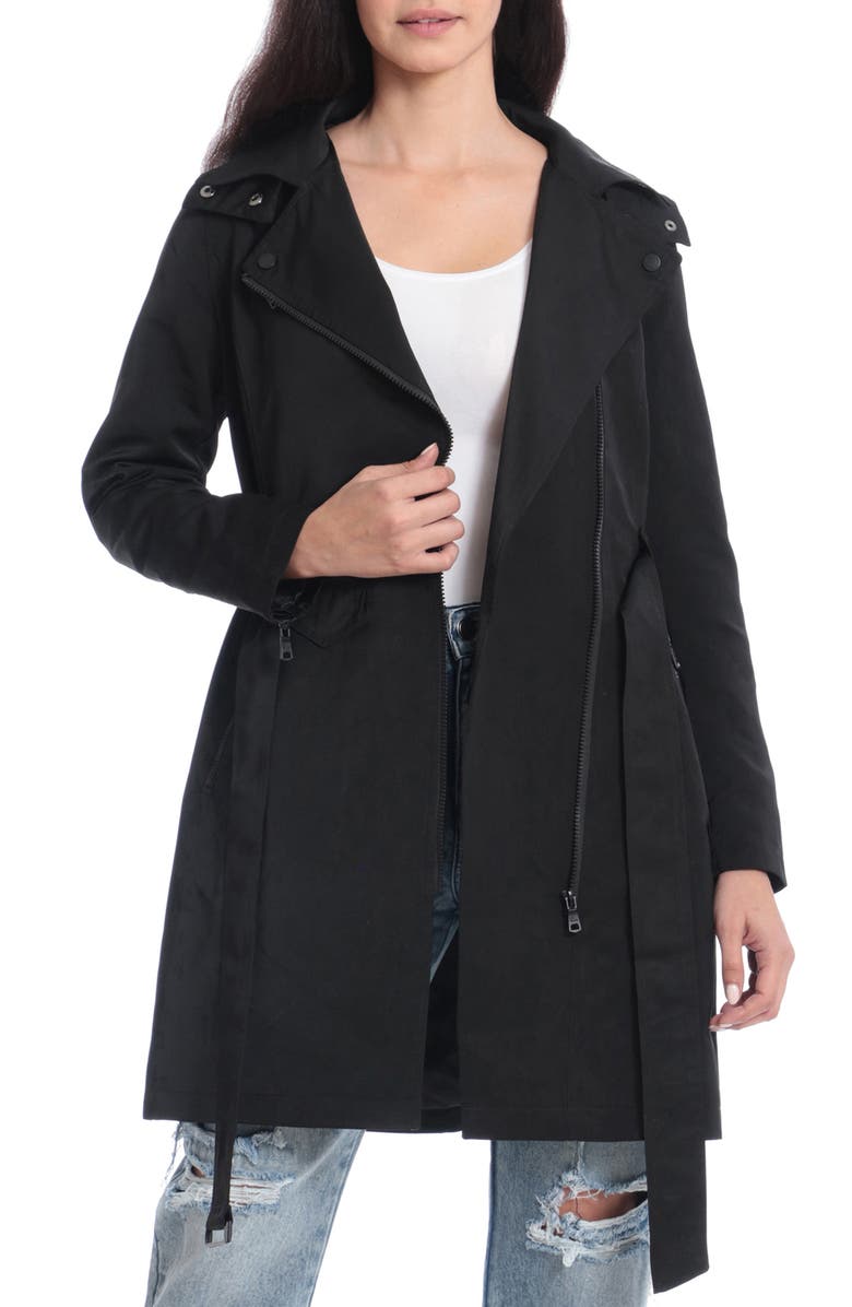 Avec Les Filles Belted Moto Rain Jacket, Alternate, color, 