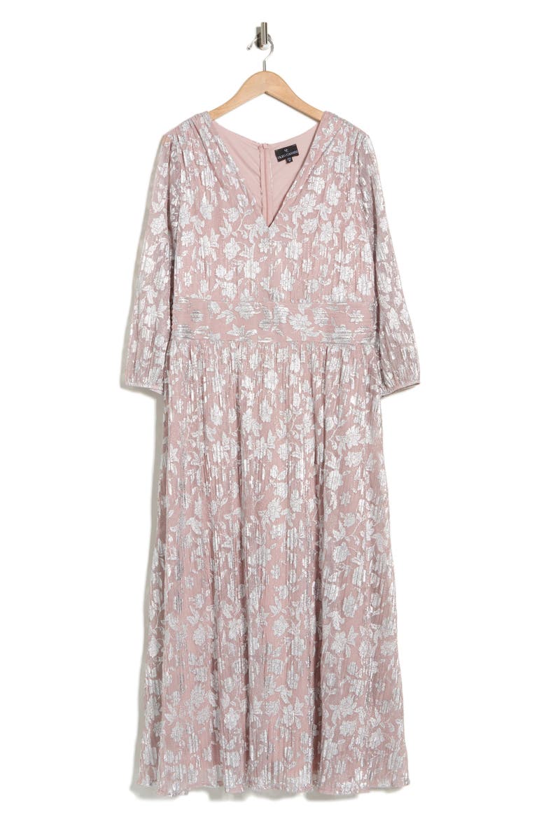 Metallic Floral Long Sleeve Gown, Alternate, color, BLUSH