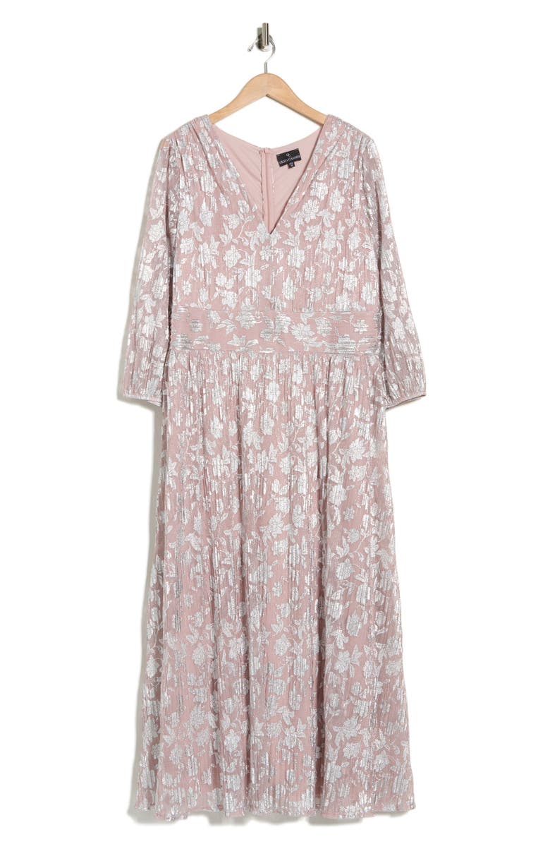Oleg Cassini Metallic Floral Long Sleeve Gown, Main, color, Blush
