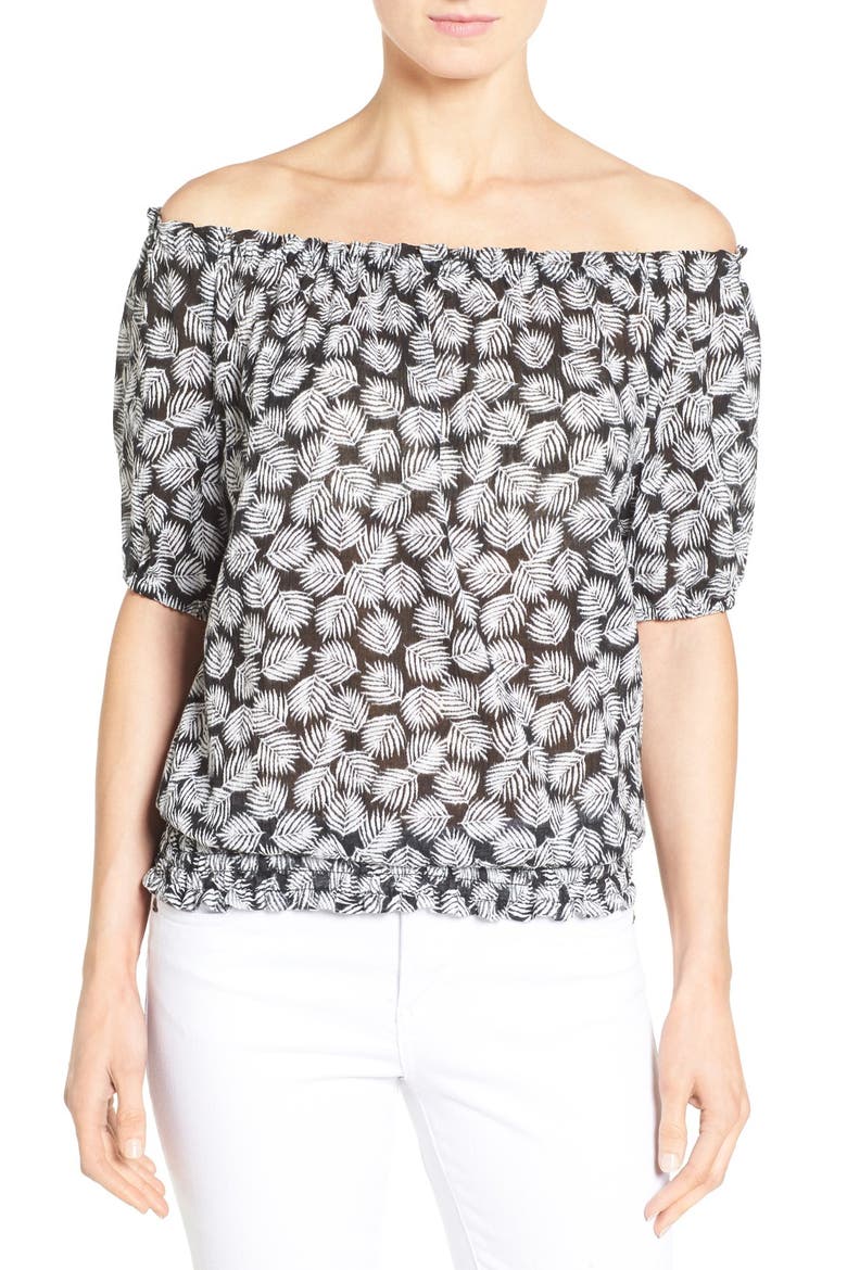 'Alicante' Print Off the Shoulder Top, Main, color, BLACK