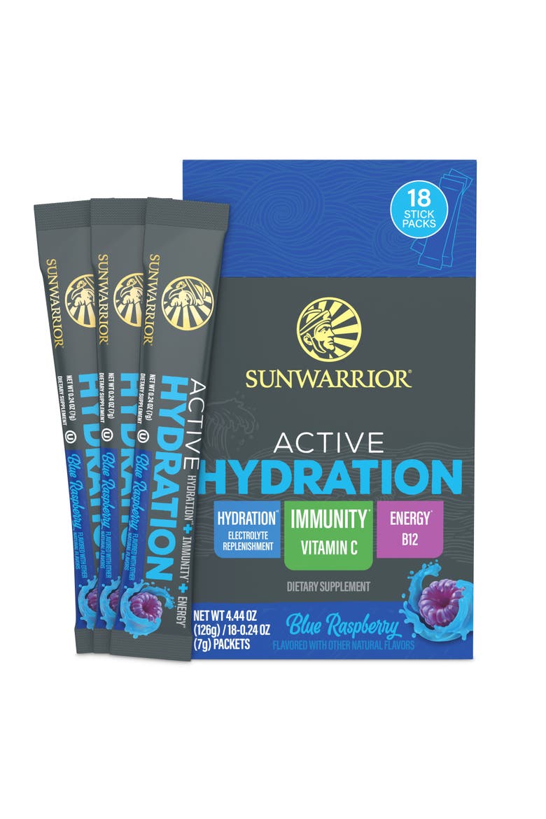 Active Hydration Electrolyte Powder Sticks, 126g, 18ct, Main, color, Blue Raspberry