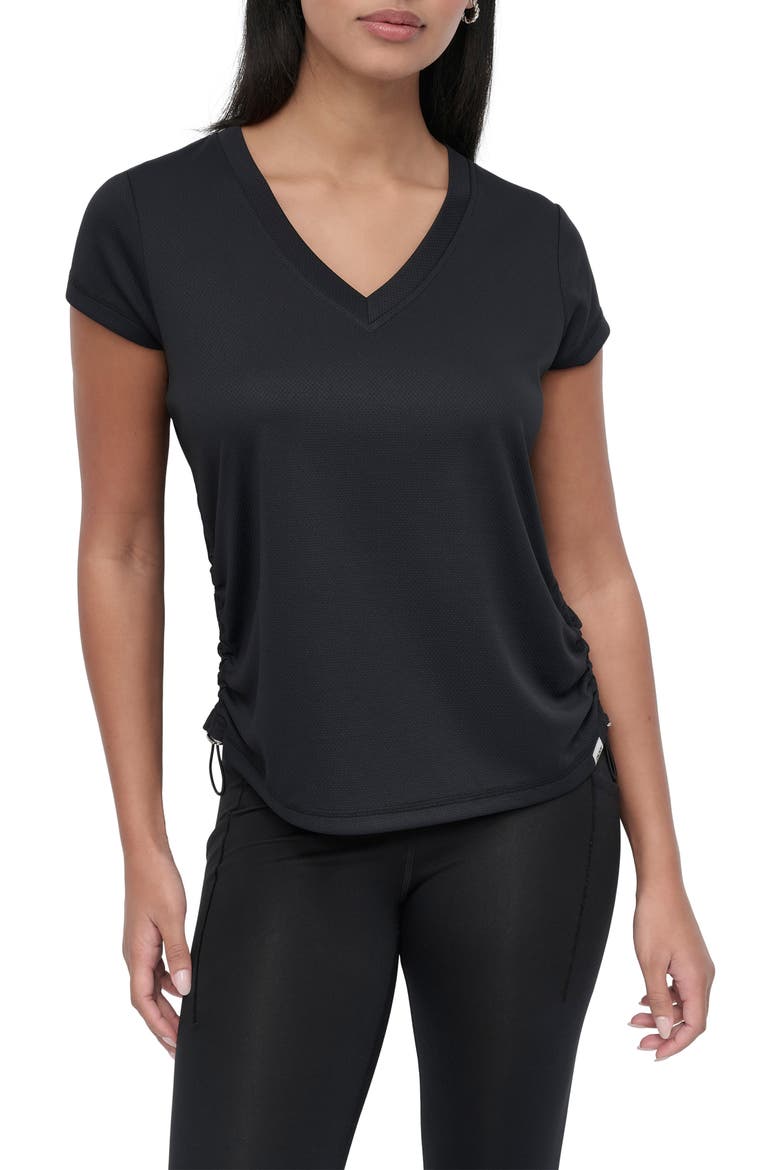 Side Ruched Tech T-Shirt, Main, color, BLACK