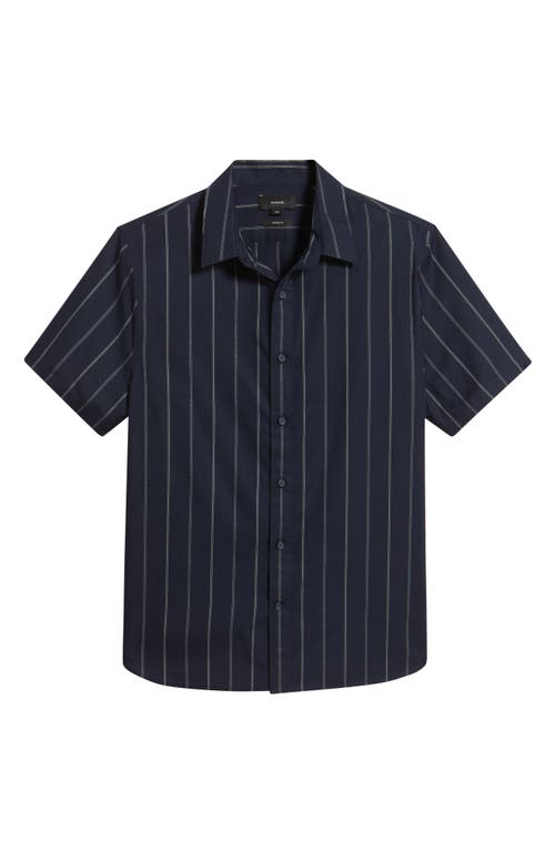 Vince Soft Stripe Short Sleeve Button-up Shirt In Blue