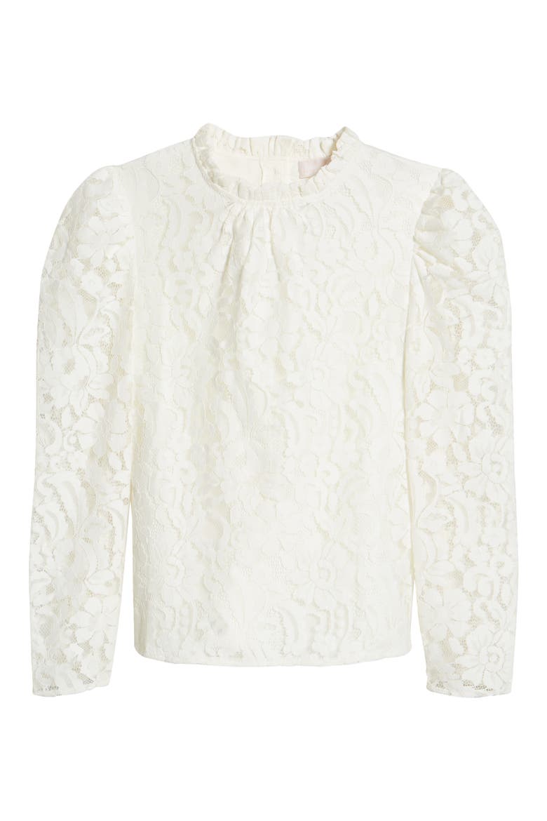 Ruffle Trim Lace Top, Alternate, color, IVORY CLOUD
