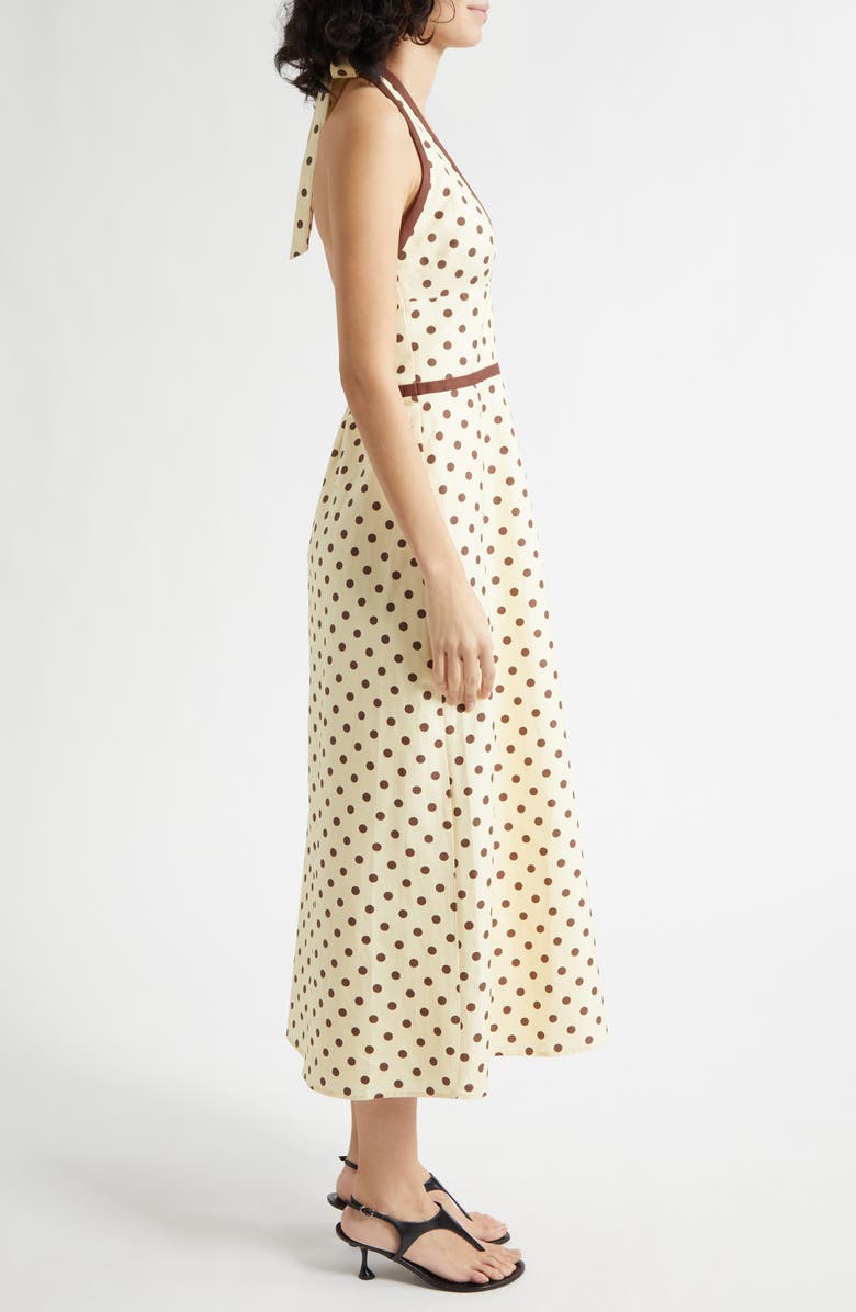 POSSE Bowie Polka Dot Plunge Halter Neck Midi Dress, Alternate, color, Vanilla/ Chocolate