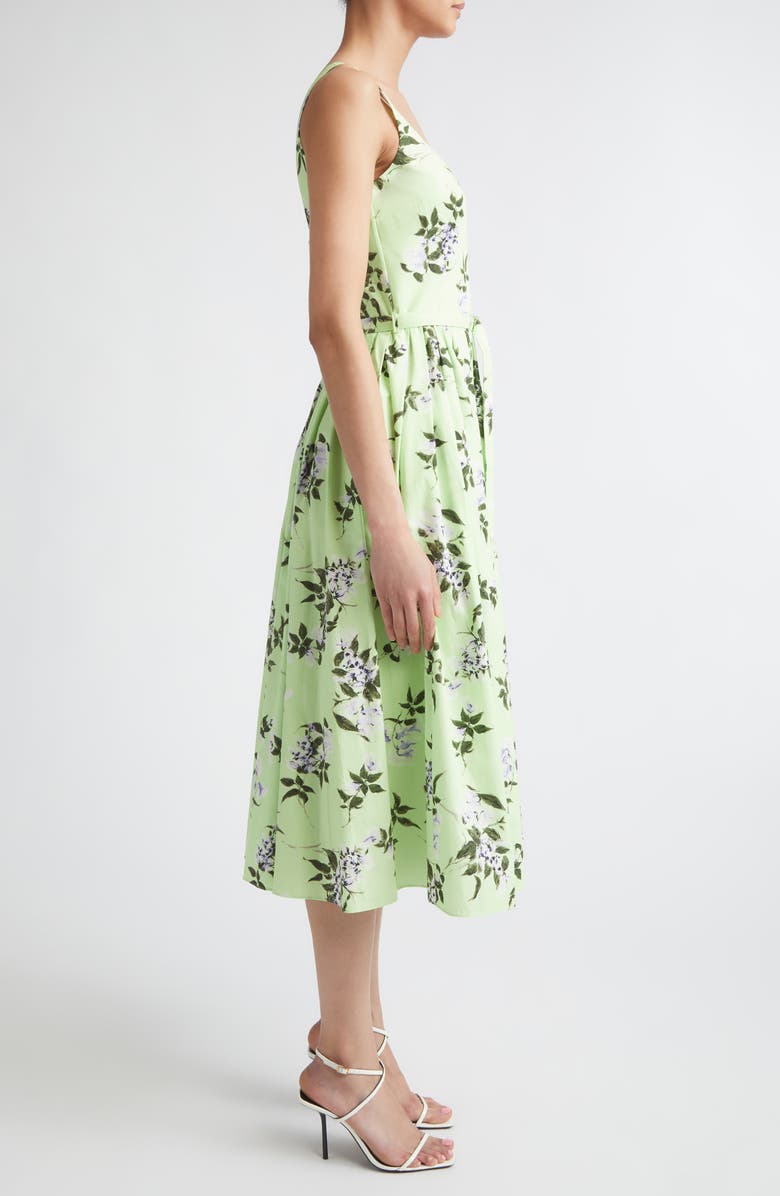 Emilia Wickstead Eglantine Belted Midi Dress, Alternate, color, Green-Lilac Lillies/ Cherry