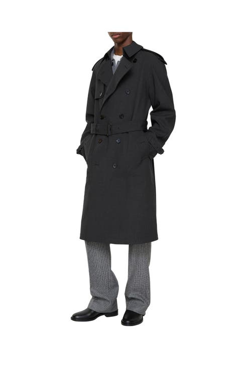 Long Bonded Stretch Wool Trench Coat