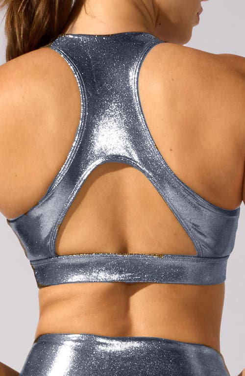 Heroine Sport Cutout Racerback Sports Bra In Silver
