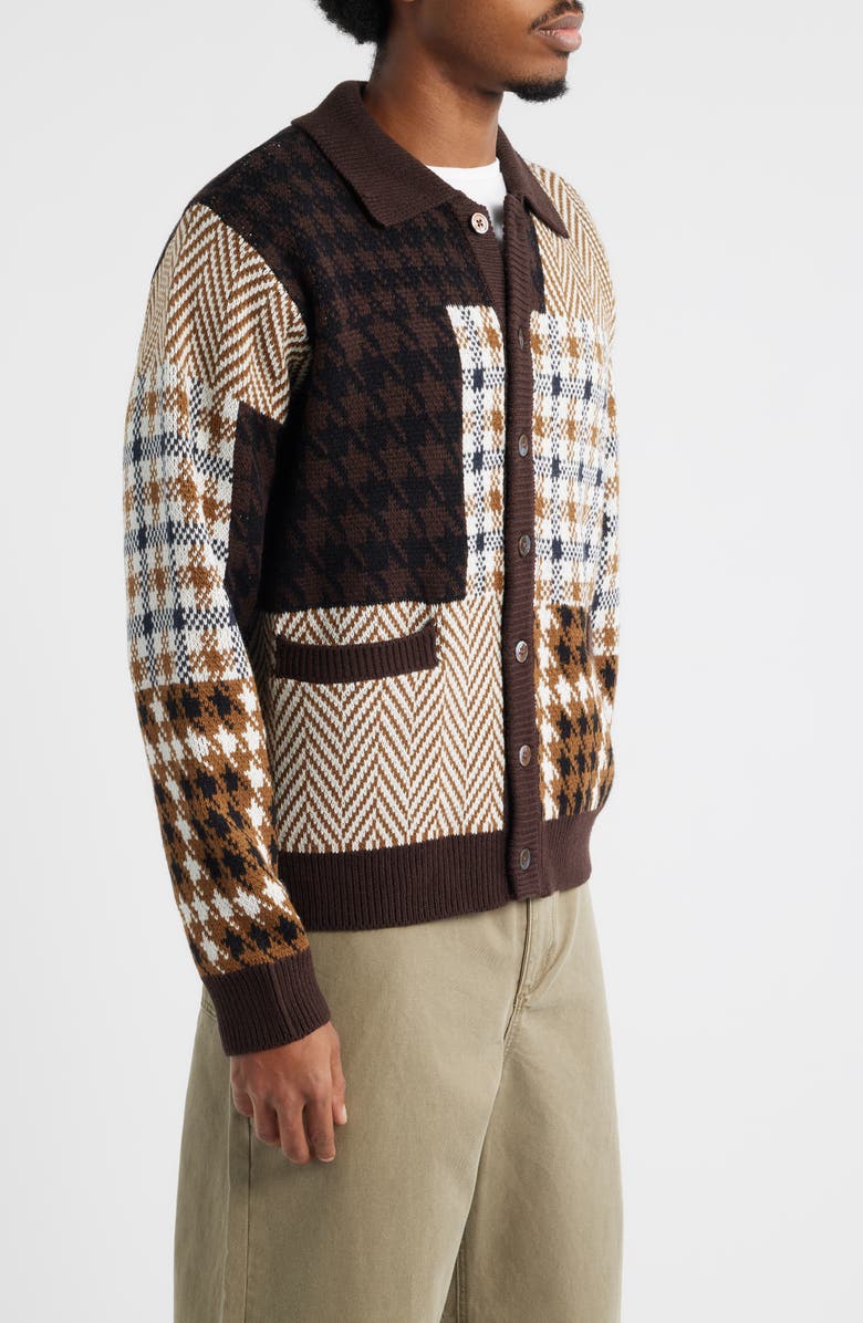 Obey Patchwork Cardigan, Alternate, color, Brown Multi