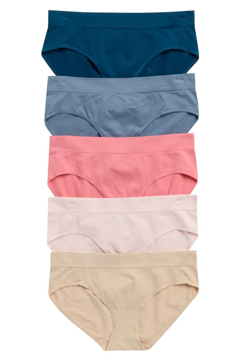 Everyday Assorted 5-Pack Seamless Hipster Briefs, Alternate, color, PINK QUILL MULTI