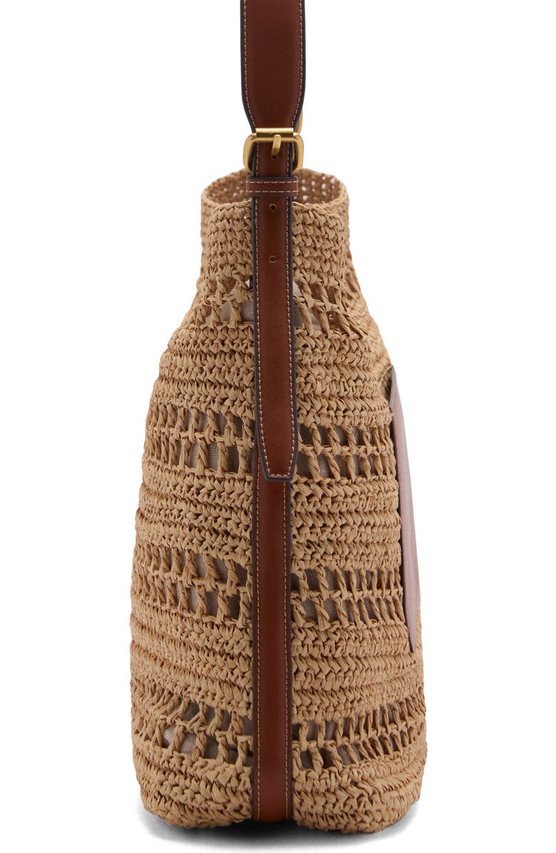 MANGO Straw Shoulder Bag, Alternate, color, Leather