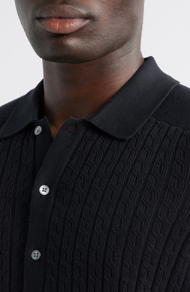 Brooks Brothers Cable Stitch Cotton Button-Up Polo Sweater, Alternate, color, 