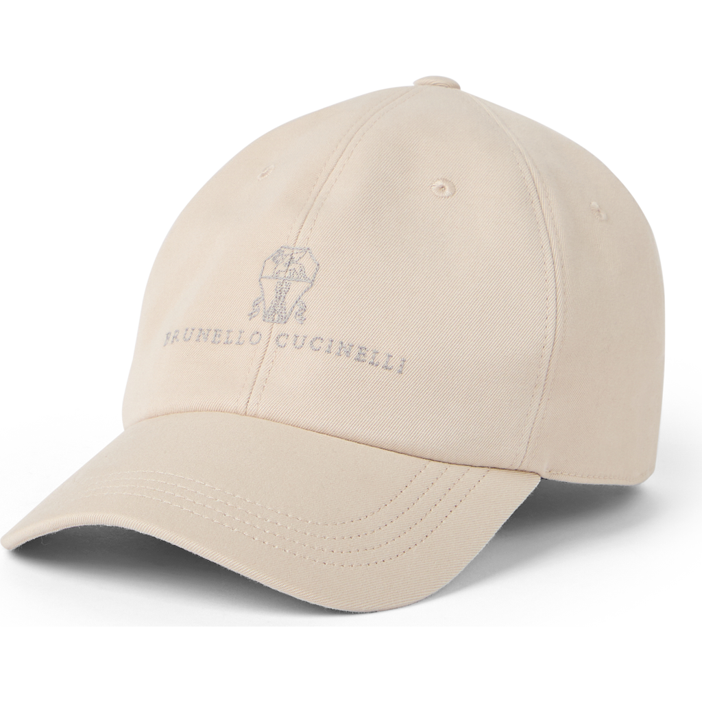 Brunello Cucinelli Baseball Cap In Garment-dyed Twisted Cotton Gabardine With Embroidered Logo In Sand