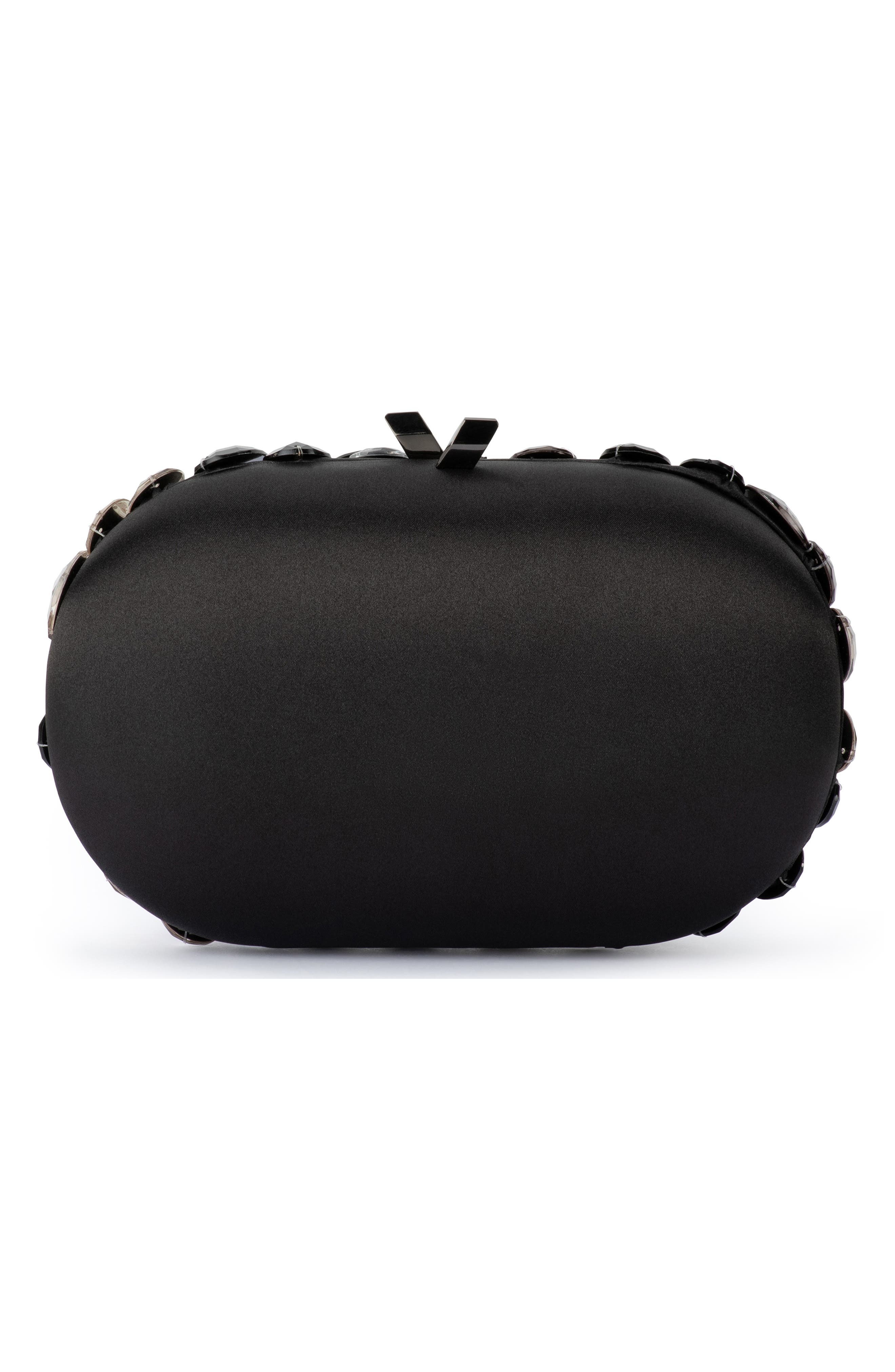 Olga Berg Victoria Flower Embellished Clutch, Alternate, color, Black