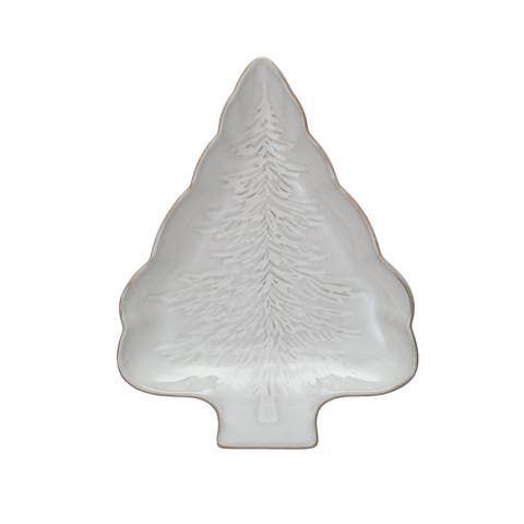 Stoneware Tree Shaped Plate with Tree Design with Reactive Glaze