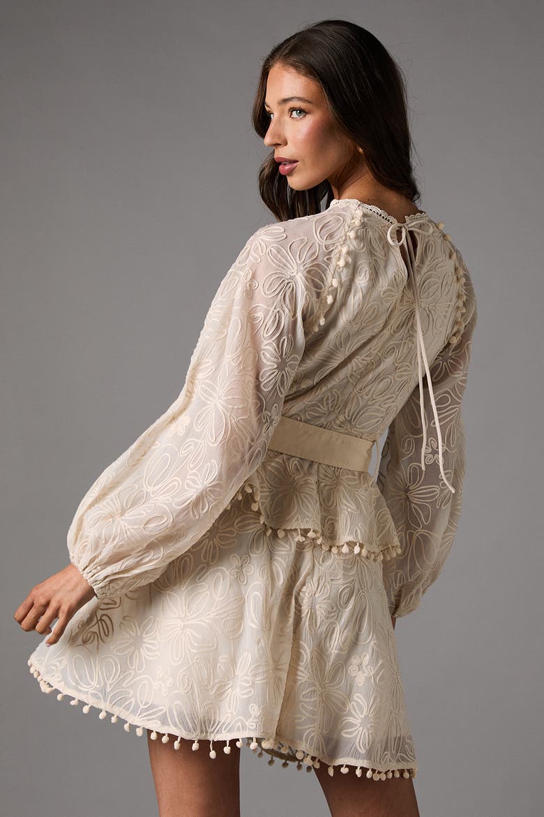 Long Sleeve Tiered Skirt Belted Dress, Alternate, color, Cream