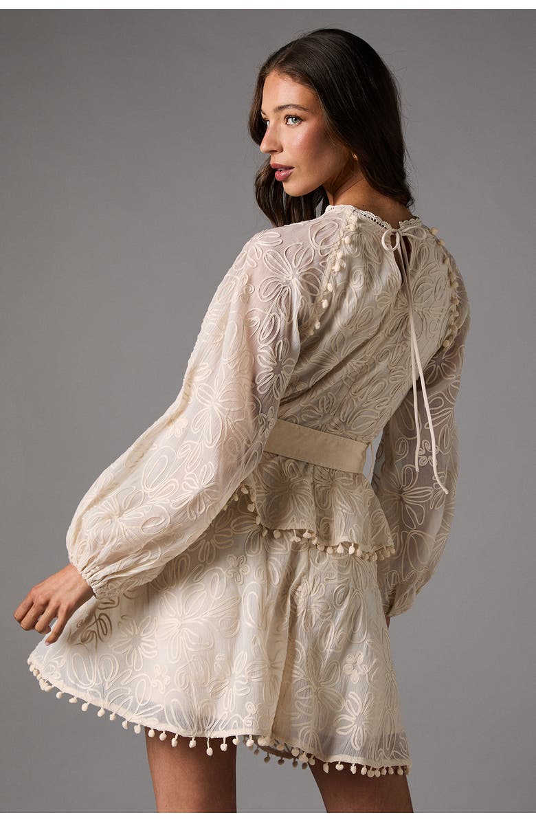 Coast Long Sleeve Tiered Skirt Belted Dress, Alternate, color, Cream