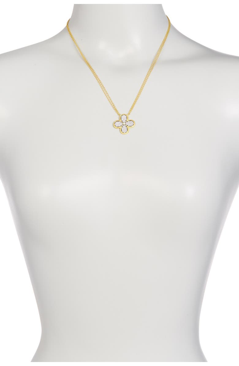 FREIDA ROTHMAN 14K Gold Plated Sterling Silver CZ Pave Clover Pendant Necklace, Alternate, color,