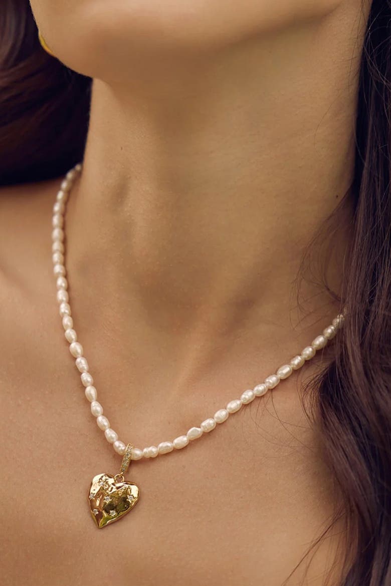 14k Gold Plated Memories Base Pearl Necklace Minimalist Piece, Alternate, color, Gold