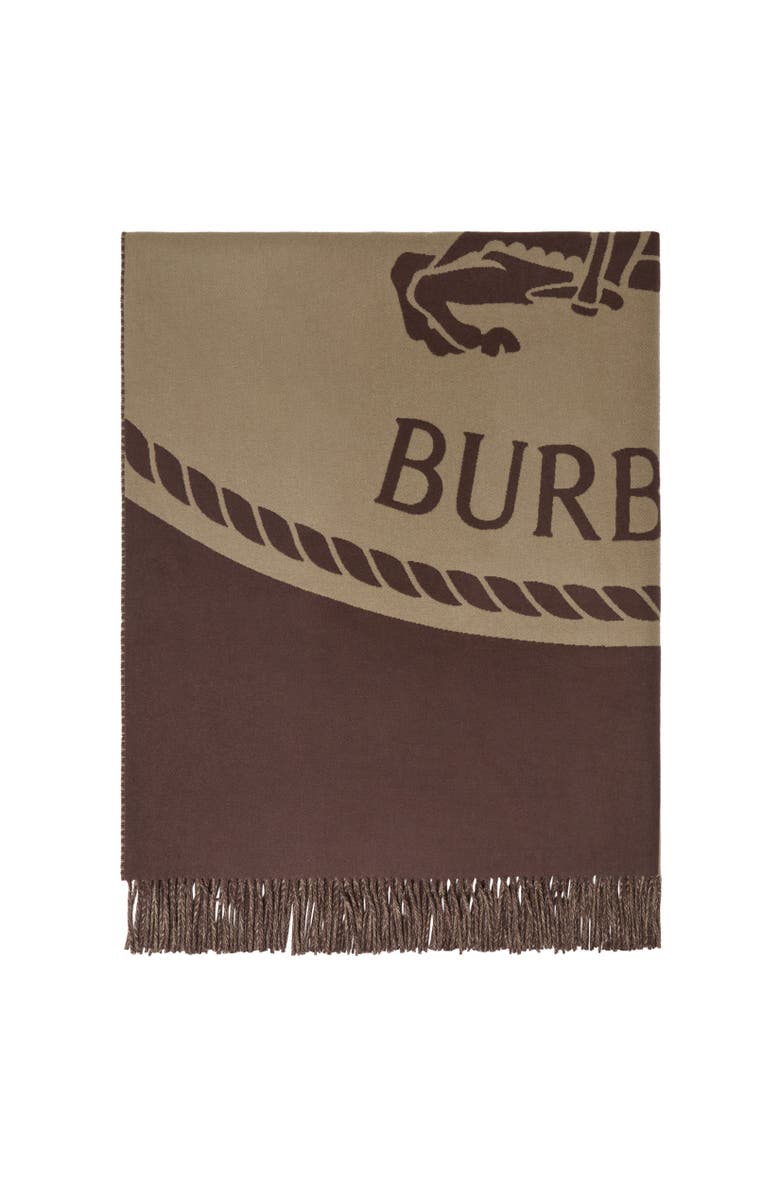 Burberry Knight Stamp Wool Blanket, Alternate, color, Vole Brown