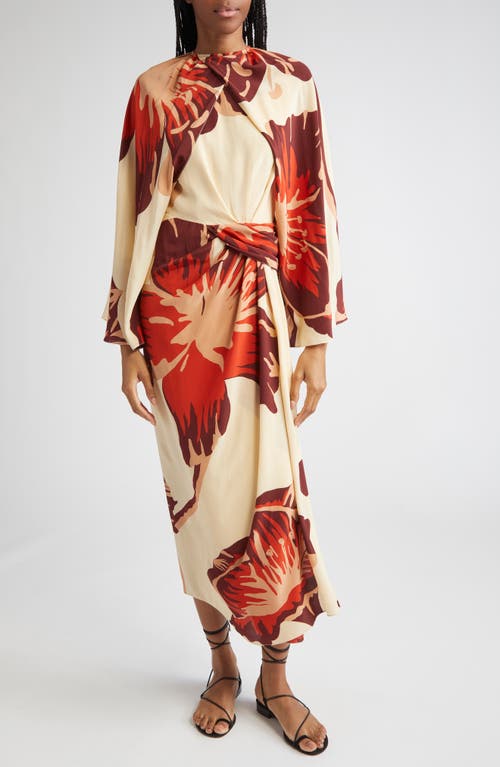 Johanna Ortiz Odyssey Floral Print Dress With Removable Cape In Multi