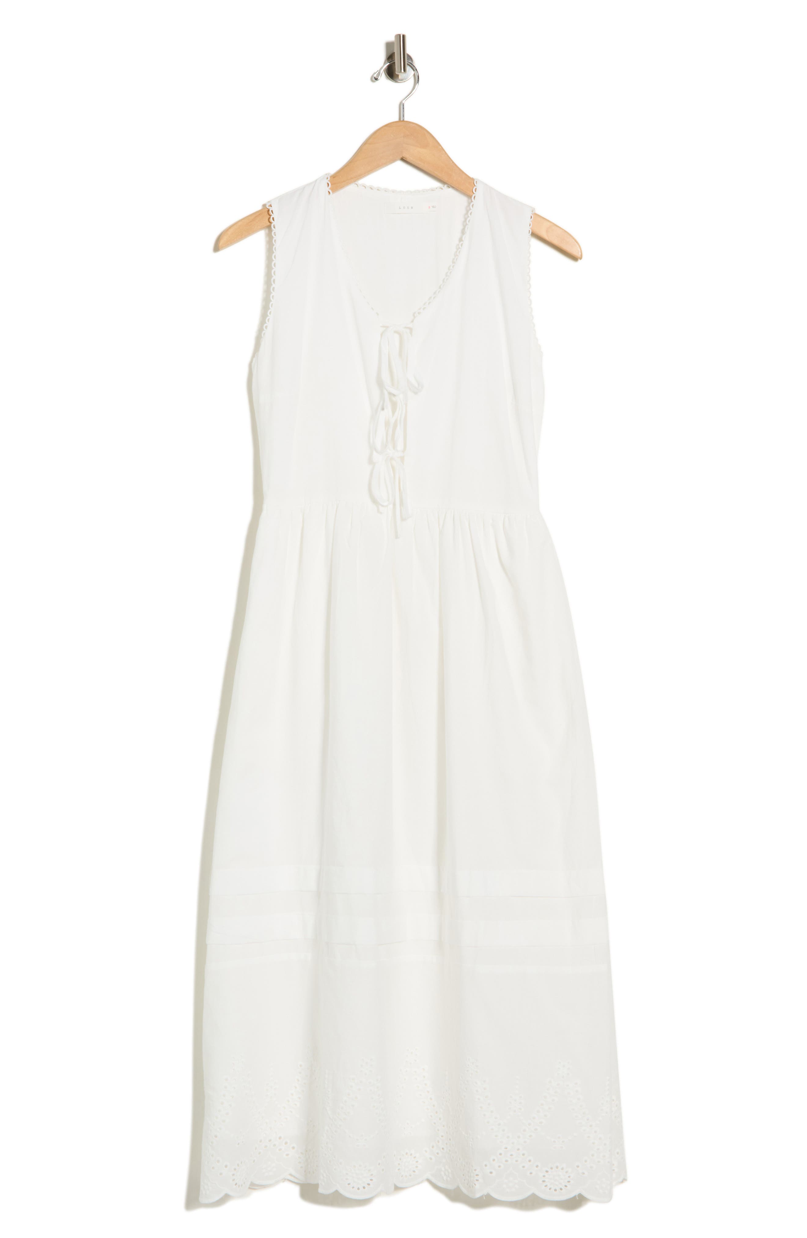 Lush Sleeveless Embroidered Eyelet Cotton Midi Dress