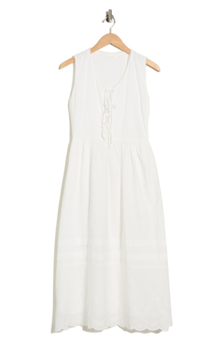 Lush Sleeveless Embroidered Eyelet Cotton Midi Dress, Main, color, White