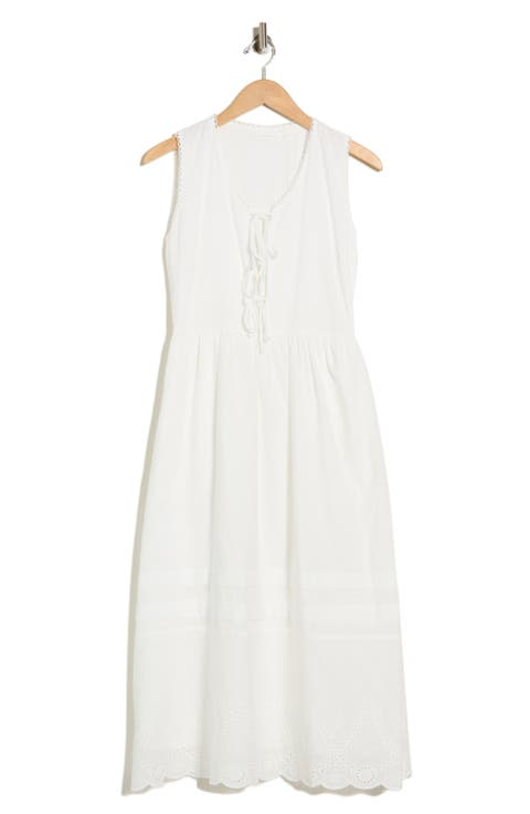 Sleeveless Embroidered Eyelet Cotton Midi Dress
