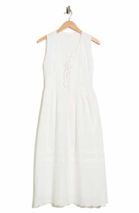 Lush Sleeveless Embroidered Eyelet Cotton Midi Dress