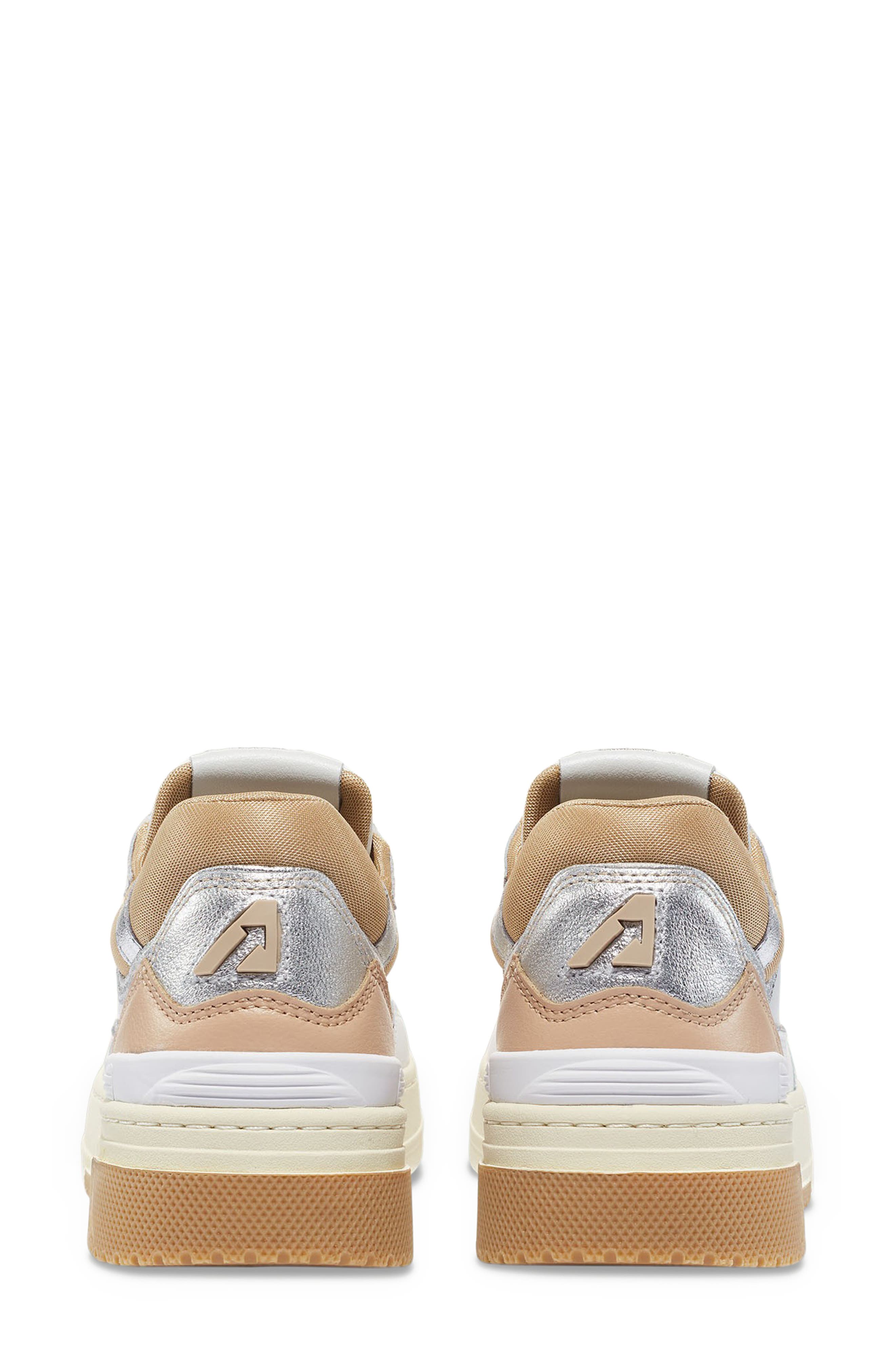 AUTRY CLC Mixed Media Low Top Sneaker, Alternate, color, White/Silver/Ginger