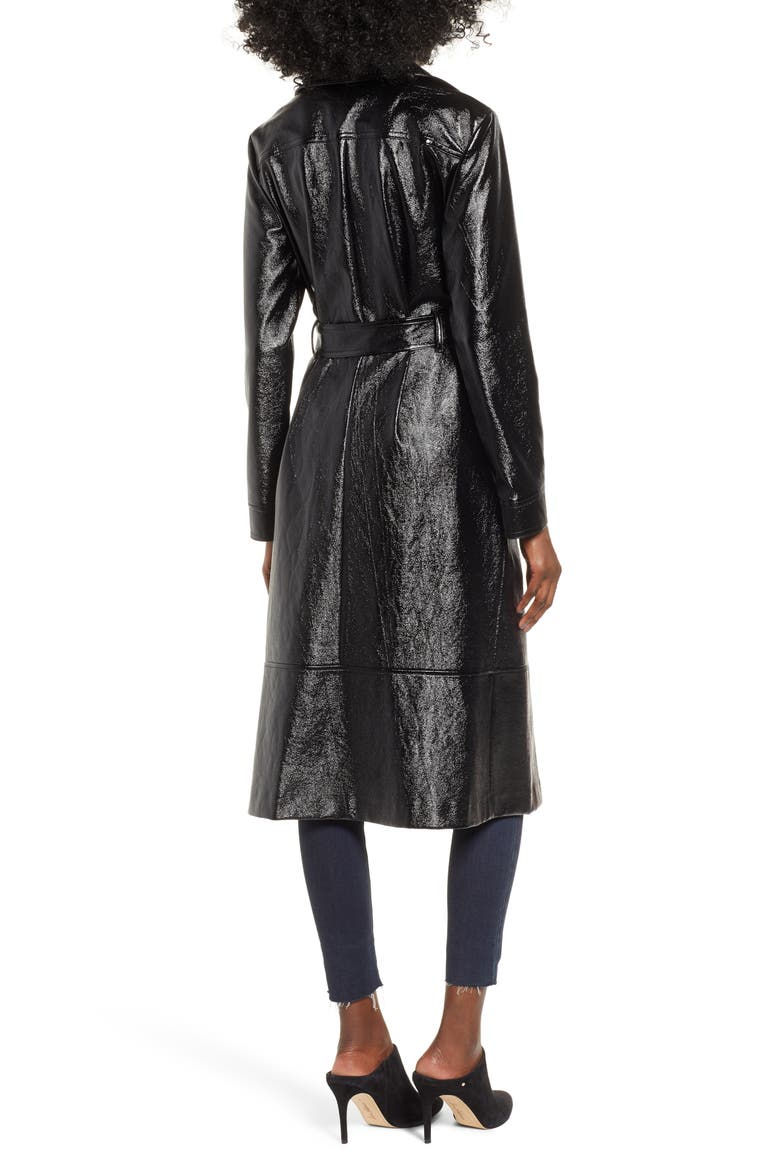 Faux Patent Leather Trench Coat, Alternate, color, BLACK