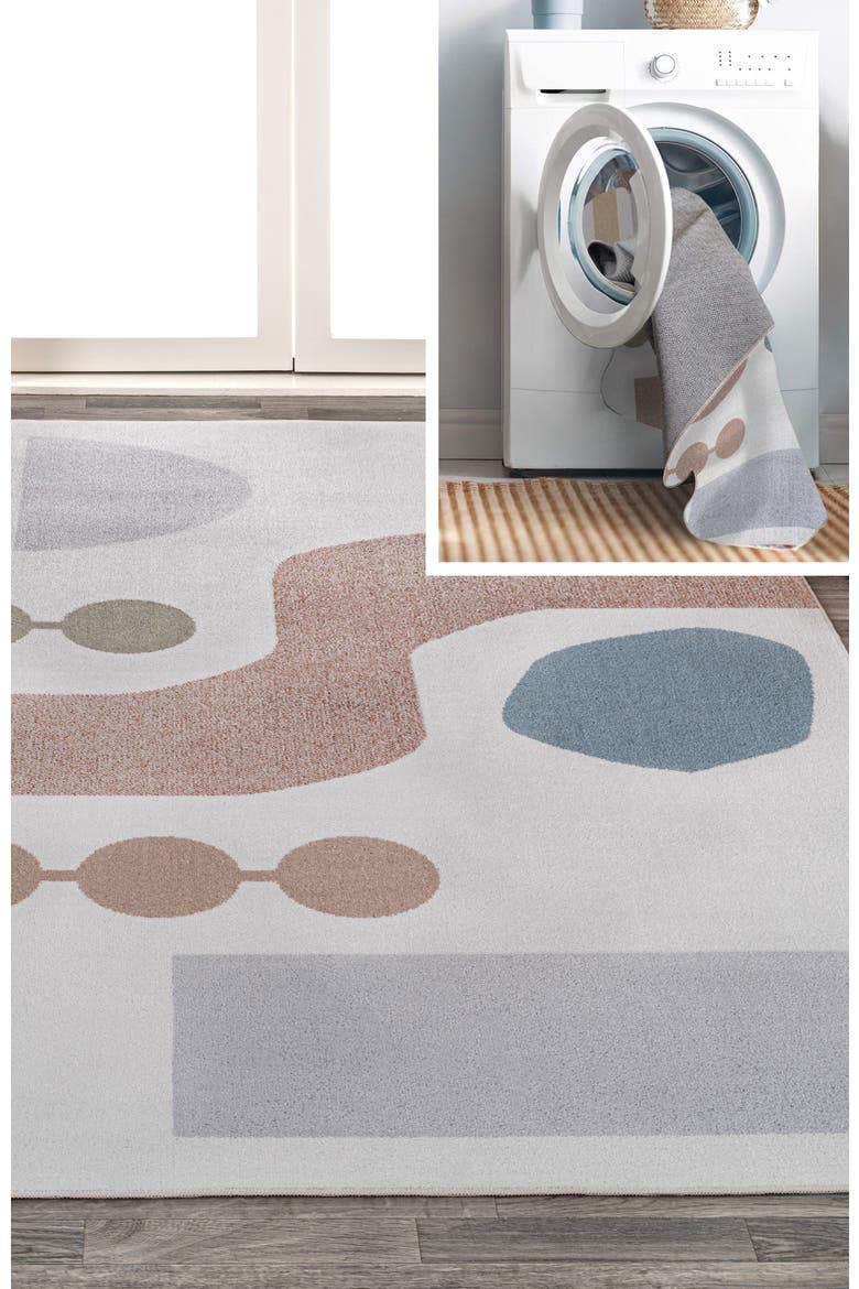 Riley Abstract Coastal Contemporary Machine-Washable Area Rug, Alternate, color, Cream/Multi