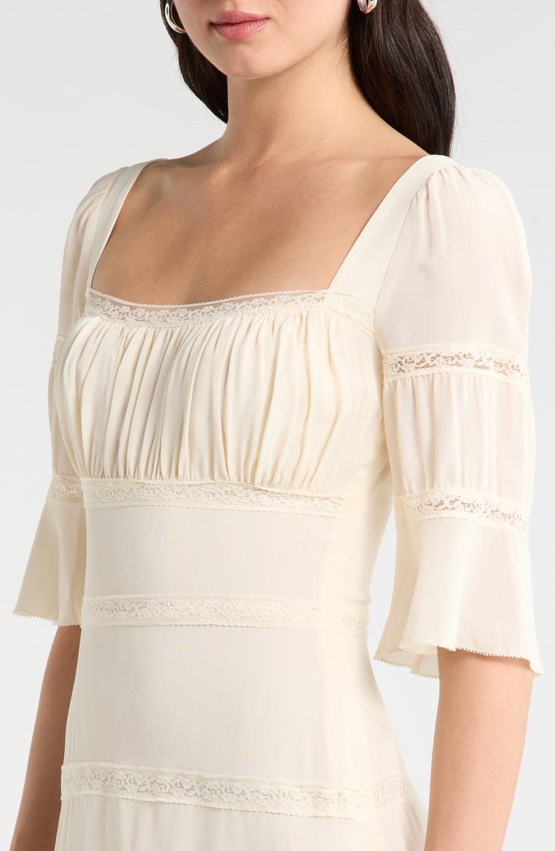Reformation Claribel Lace Inset Bell Sleeve Minidress, Alternate, color, Cream