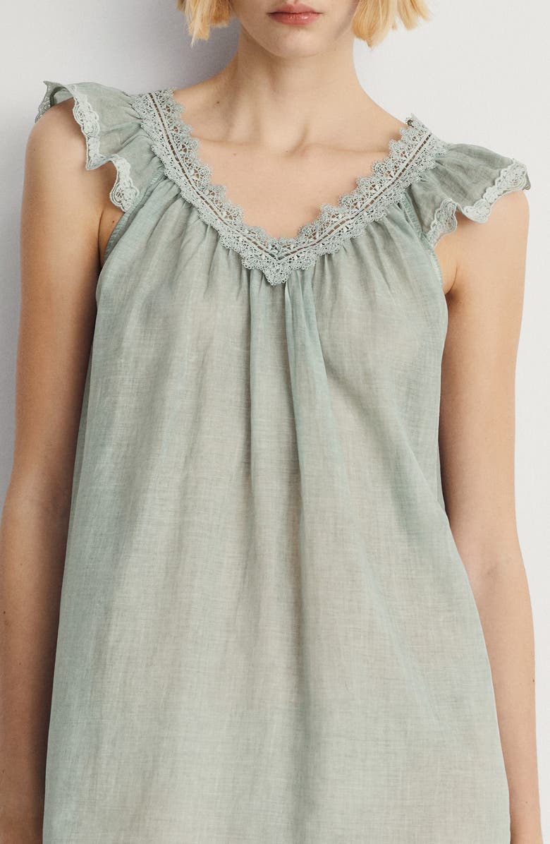 MANGO Lace Accent Cotton Night Gown, Alternate, color, Pastel Green