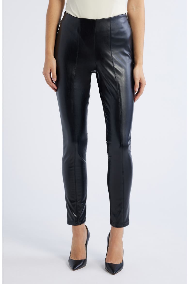 Faux Leather Ponte Pants, Main, color, BLACK
