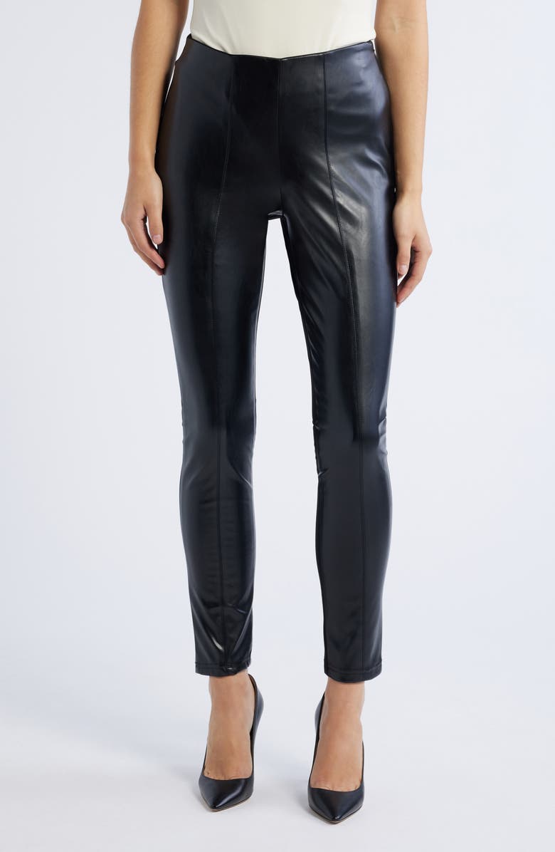 Tahari ASL Faux Leather Ponte Pants, Main, color, Black