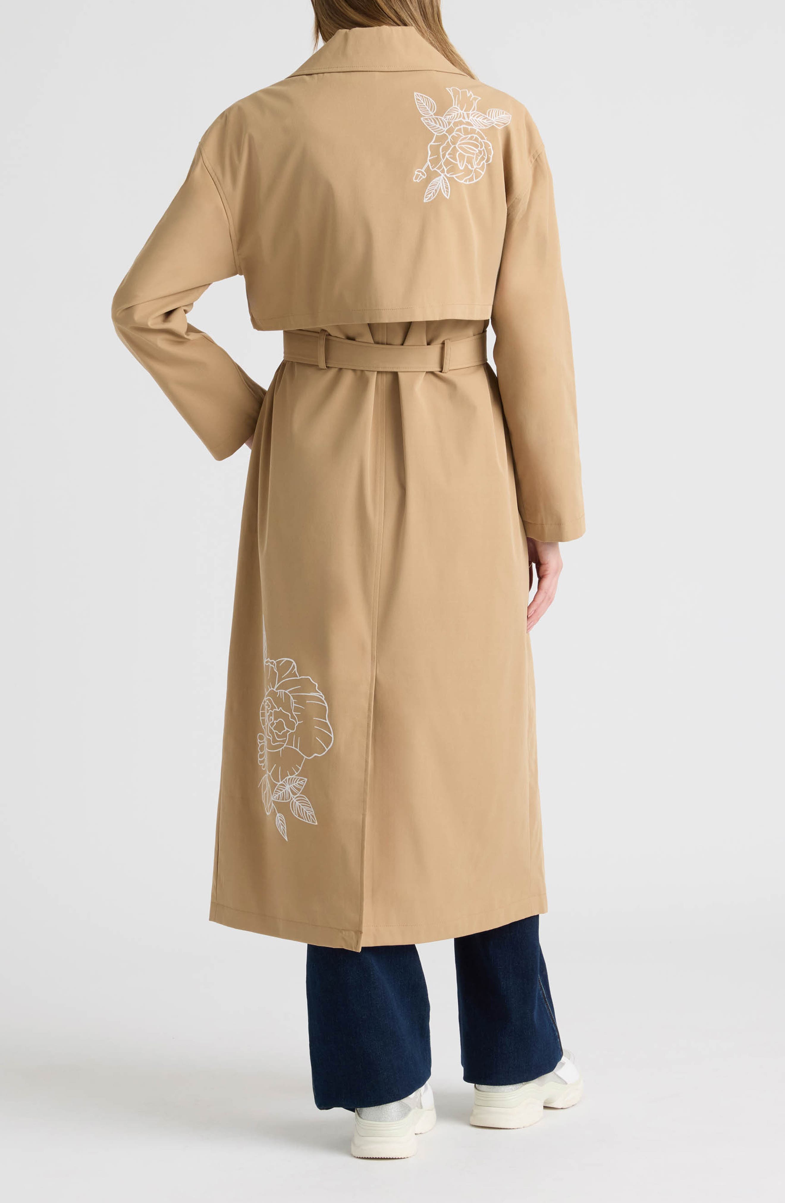 Embroidered Belted Trench Coat - image 2