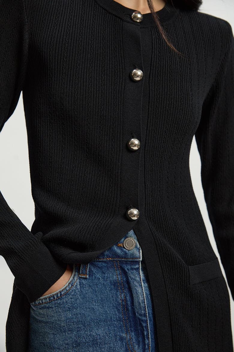 Dome Button Longline Knitted Cardi, Alternate, color, Black
