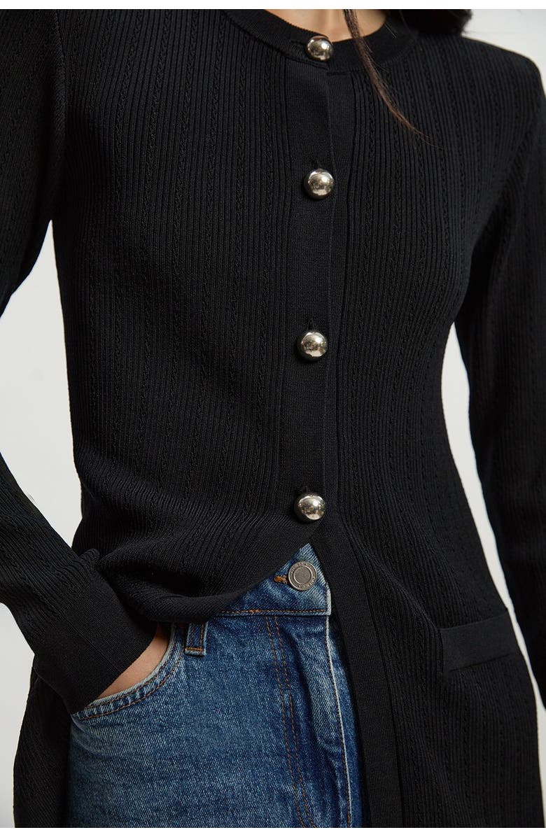 Karen Millen Dome Button Longline Knitted Cardi, Alternate, color, Black