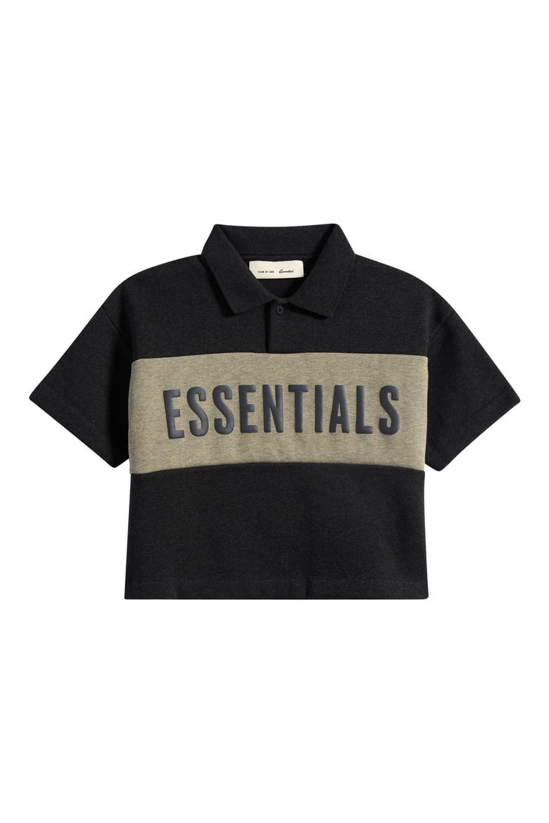 Kids' Panelled Logo Graphic Cotton Crop Polo, Main, color, IRON GREY HEATHER/SEAL HEATHER
