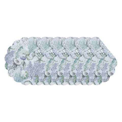 Shoreline Waters Scalloped Round Placemats Set of 6 Nautical Design Coral, 17"